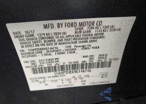 2017 Ford Taurus Sel from USA, damaged, VIN 1FAHP2E8XHG146746